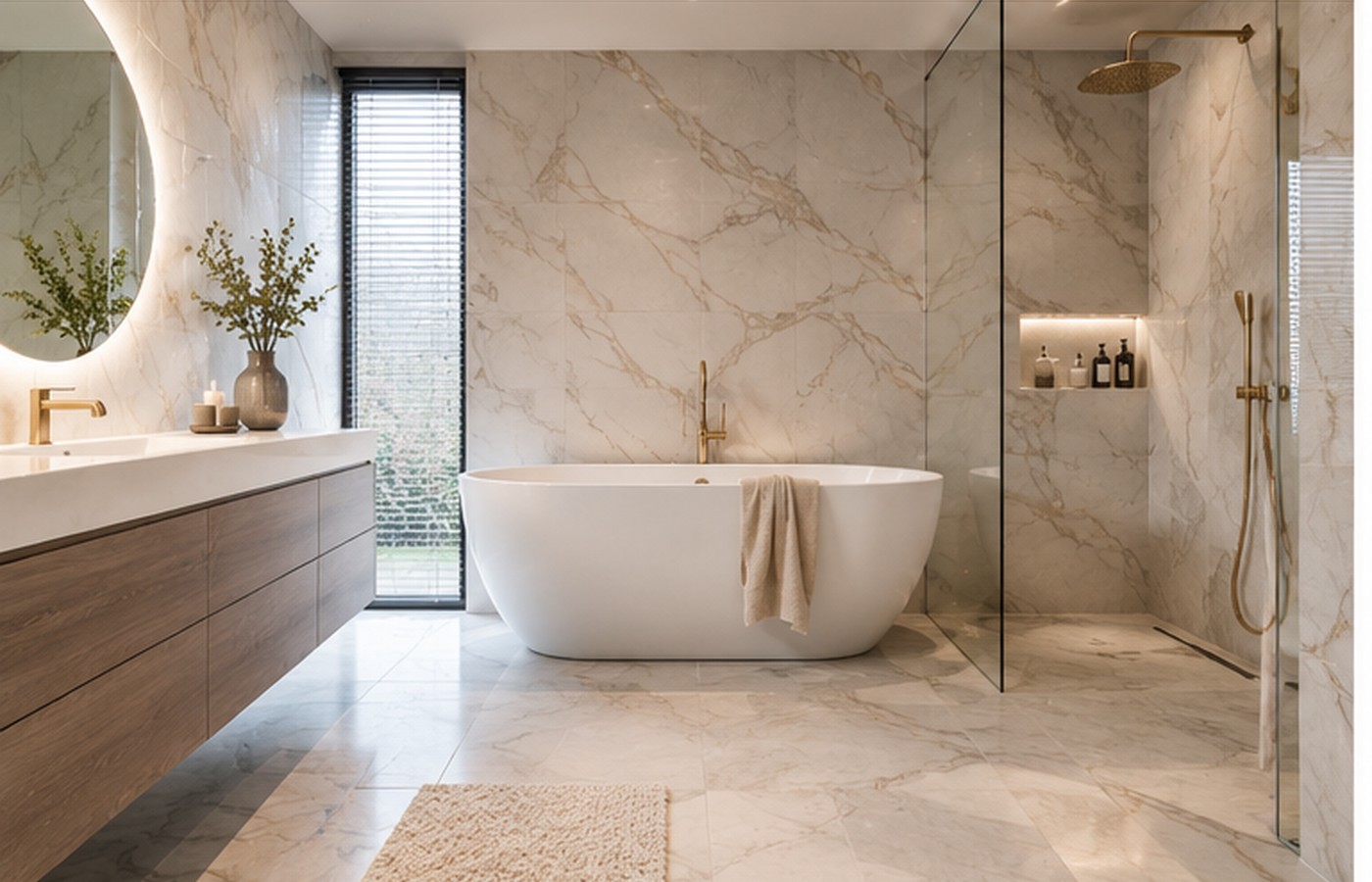 Moderne badkamer met natuurlijke materialen